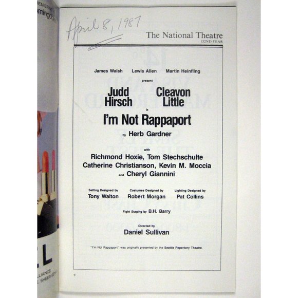 I'm Not Rappaport Stagebill 1987 National Theatre Judd Hirsch Cleavon Little - Picture 4 of 7